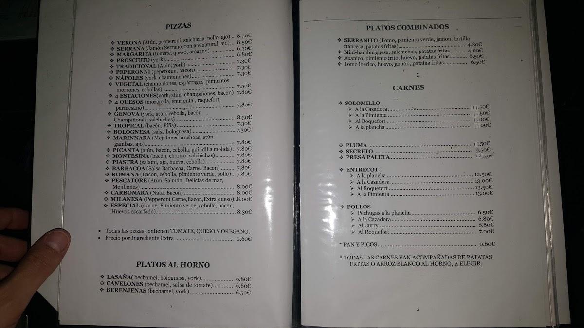 Menu at Restaurante Pizzería Génova, Nuevo Portil