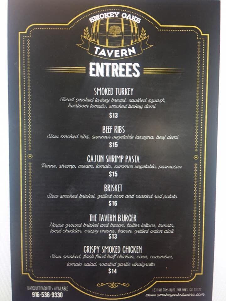 Menu at Smokey Oaks Tavern pub & bar, Fair Oaks