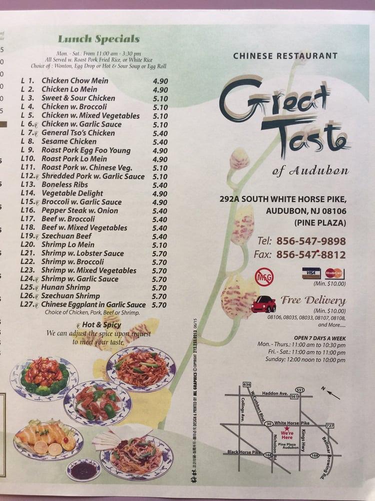 Menu at Great Taste of Audubon restaurant, Audubon