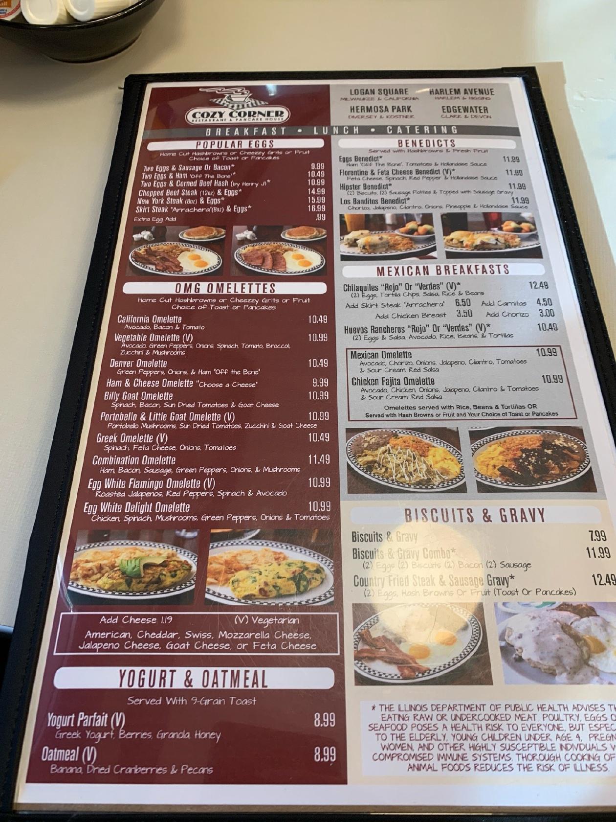 Menu at Cozy Corner Restaurant & Pancake House, Chicago, N Harlem Ave