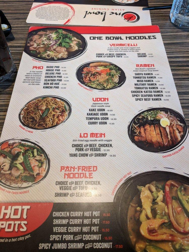 Menu at One Bowl Asian Cuisine restaurant, Ann Arbor, 1220 S University Ave