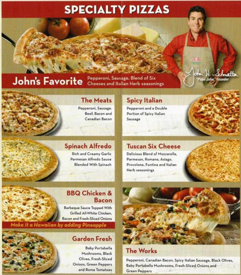 Menu at Papa Johns Pizza pizzeria, Denison