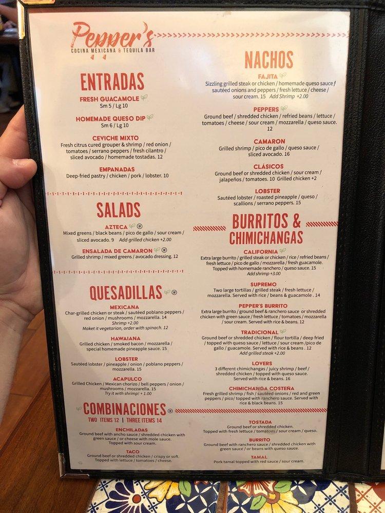 Menu at Pepper's Cocina Mexicana & Tequila Bar, Fernandina Beach