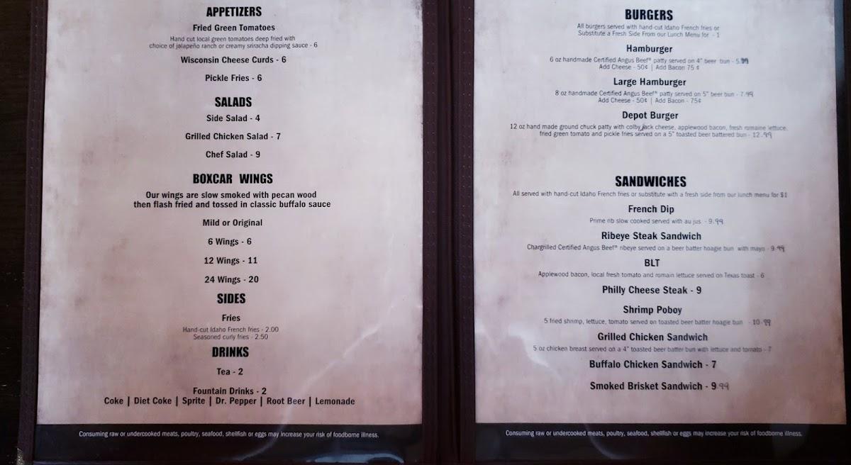 Menu at The Depot Restaurant Catering and Venue, Florala