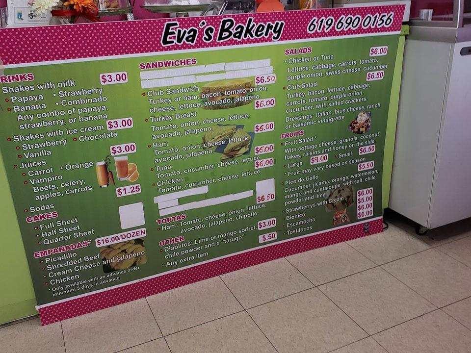 Menu at Eva's Bakery, San Diego