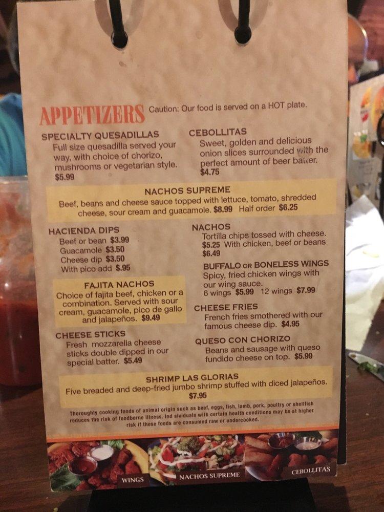 Menu at Hacienda Las Glorias restaurant, Cedar Rapids, Center Point Rd NE