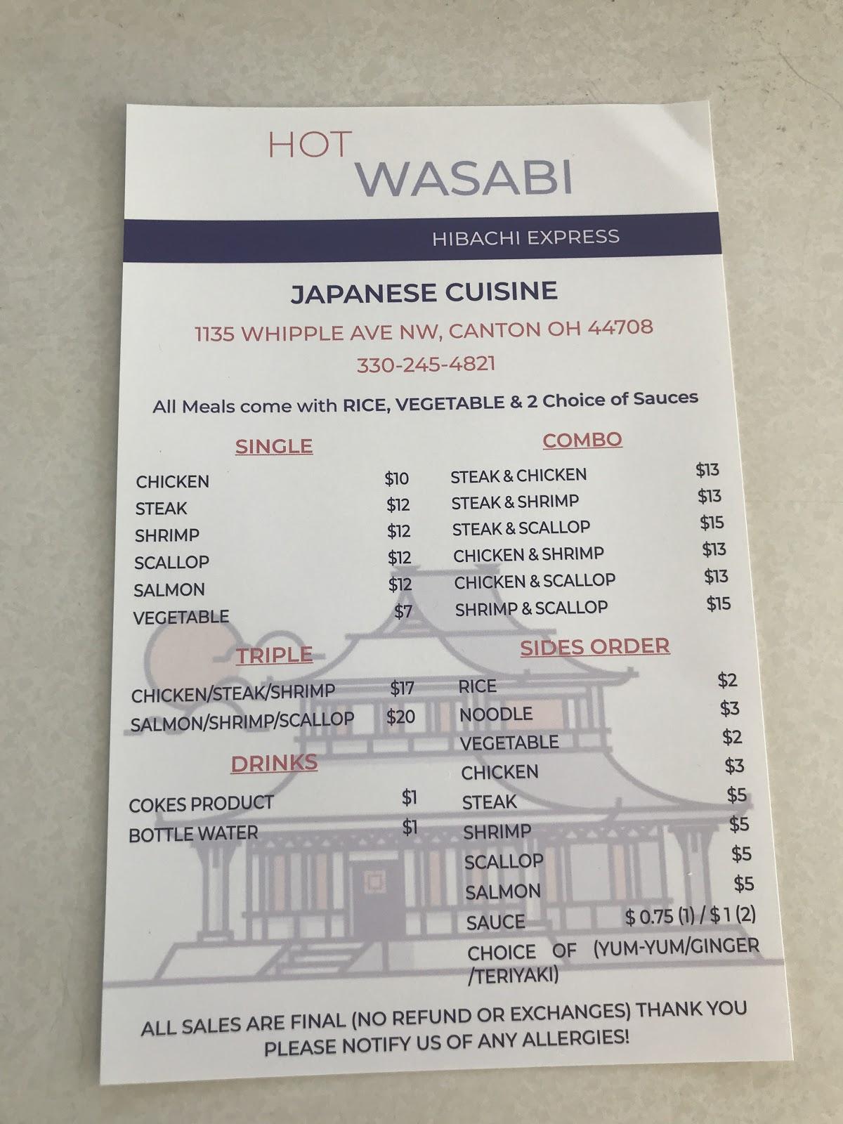 Menu at Hot Wasabi Hibachi Express restaurant, Canton