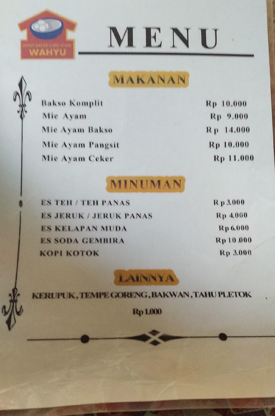 Menu At Depot Bakso Jumbo Dan Mie Ayam Wahyu Restaurant Cepu