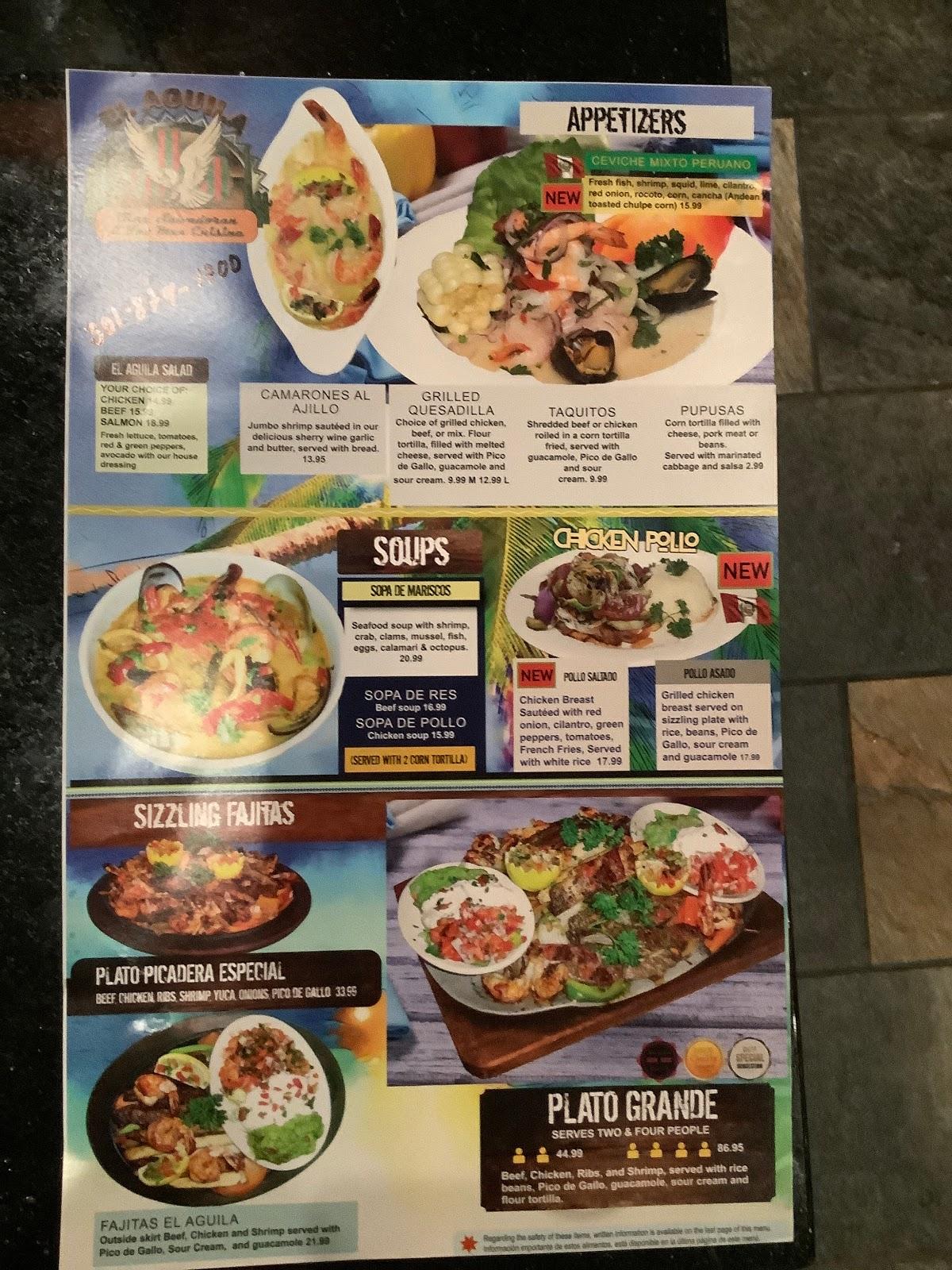 Menu at El Aguila restaurant, Silver Spring, 55 Randolph Rd
