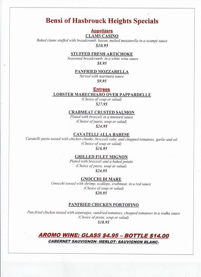 Menu at Bensi restaurant, Hasbrouck Heights