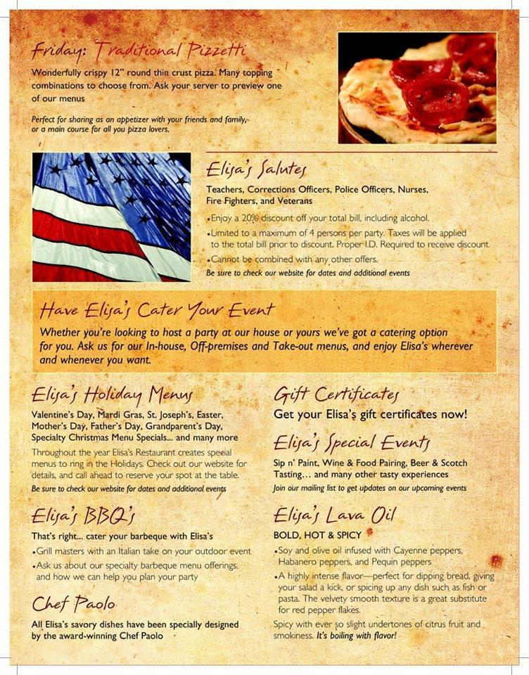 Menu at Elisa's Restaurant, North Bellmore