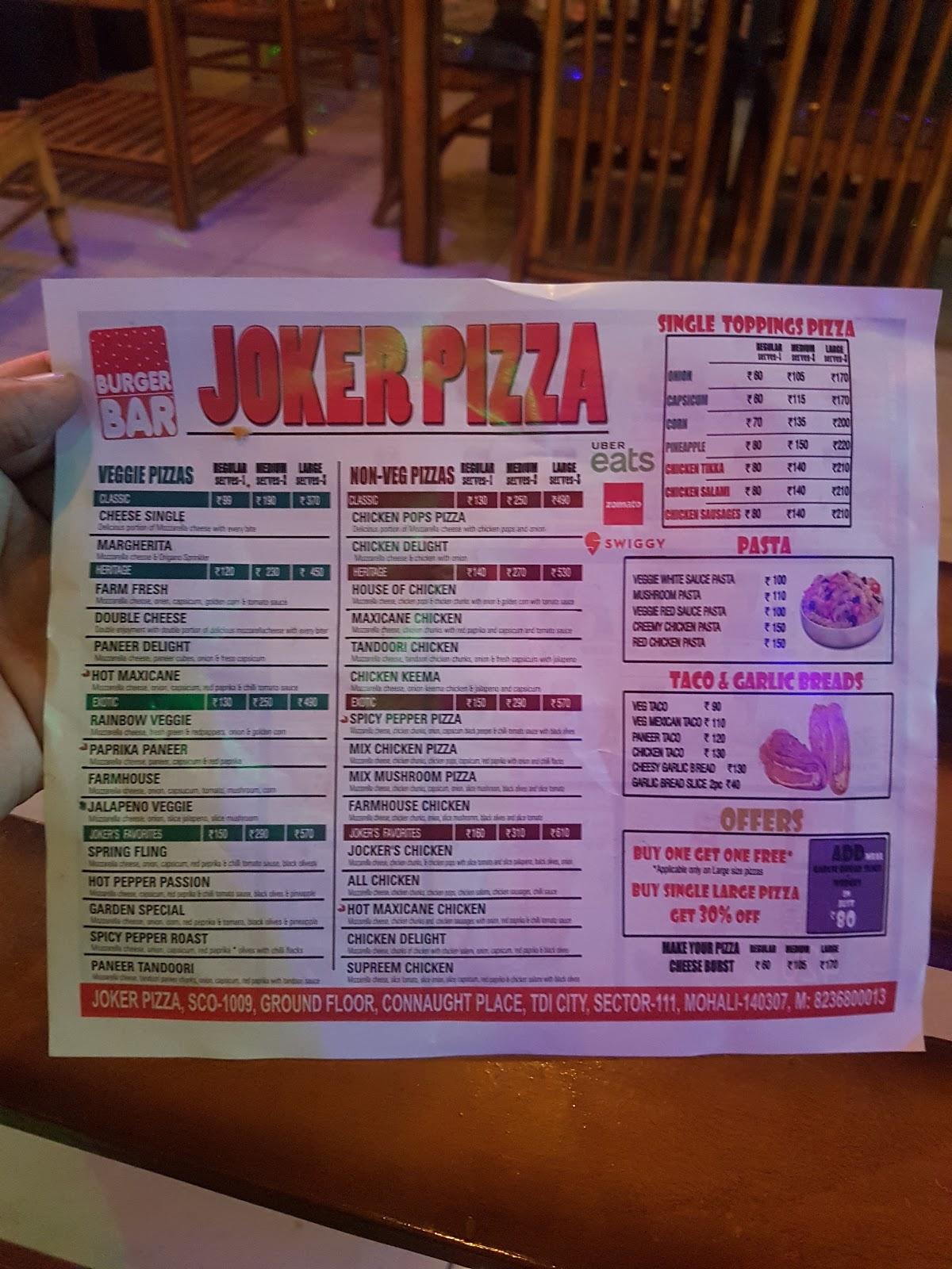 Menu at Burger Bar(Joker Pizza), Chandigarh
