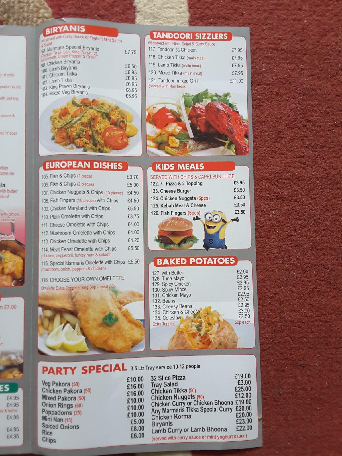 Menu at Marmaris restaurant, Glasgow, 285 Duke St
