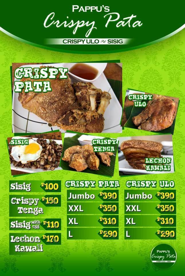 Menu at Pappu's Crispy Pata Santiago City restaurant, Santiago