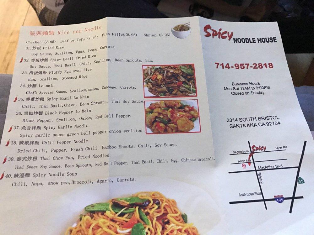 Menu At Spicy Noodle House Restaurant Santa Ana