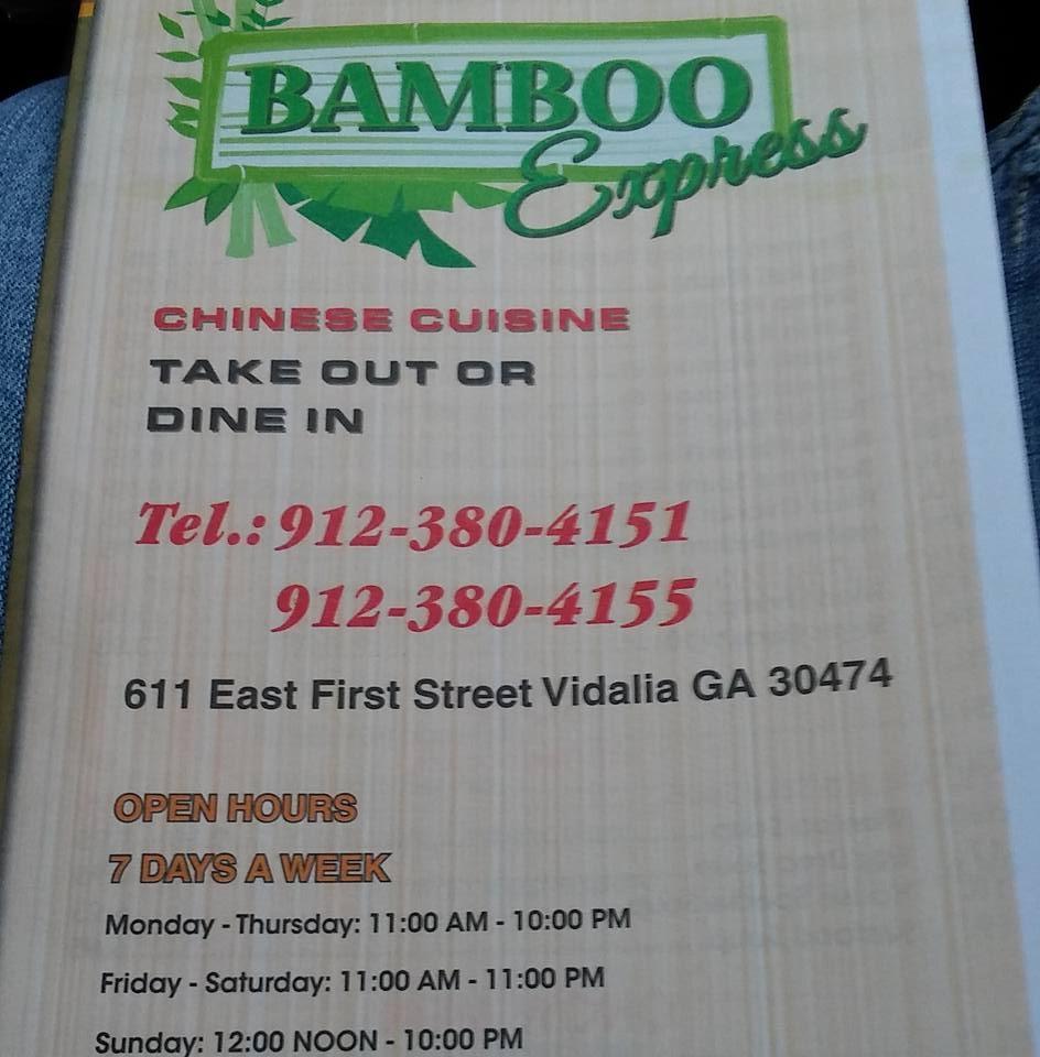 Menu at Bamboo Express restaurant, Vidalia