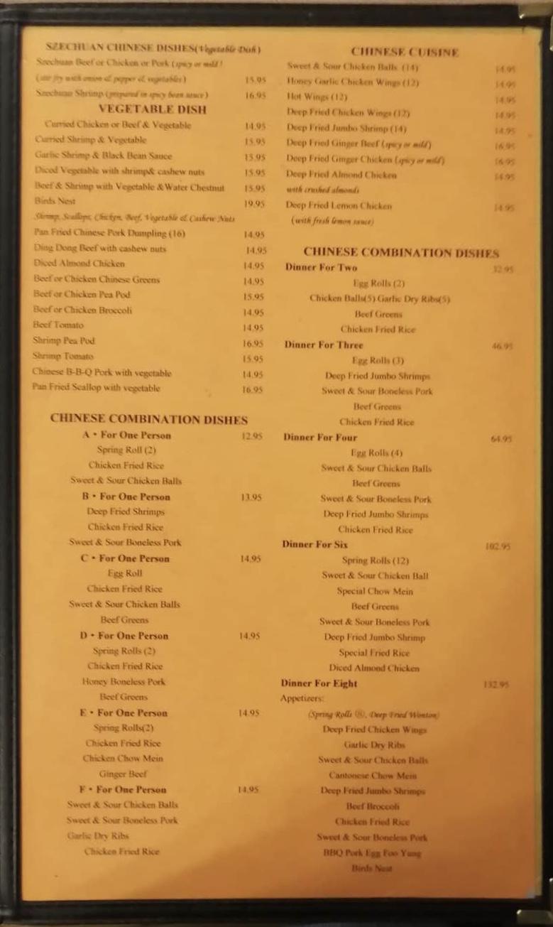 Menu at Golden Fountain Restaurant, Athabasca