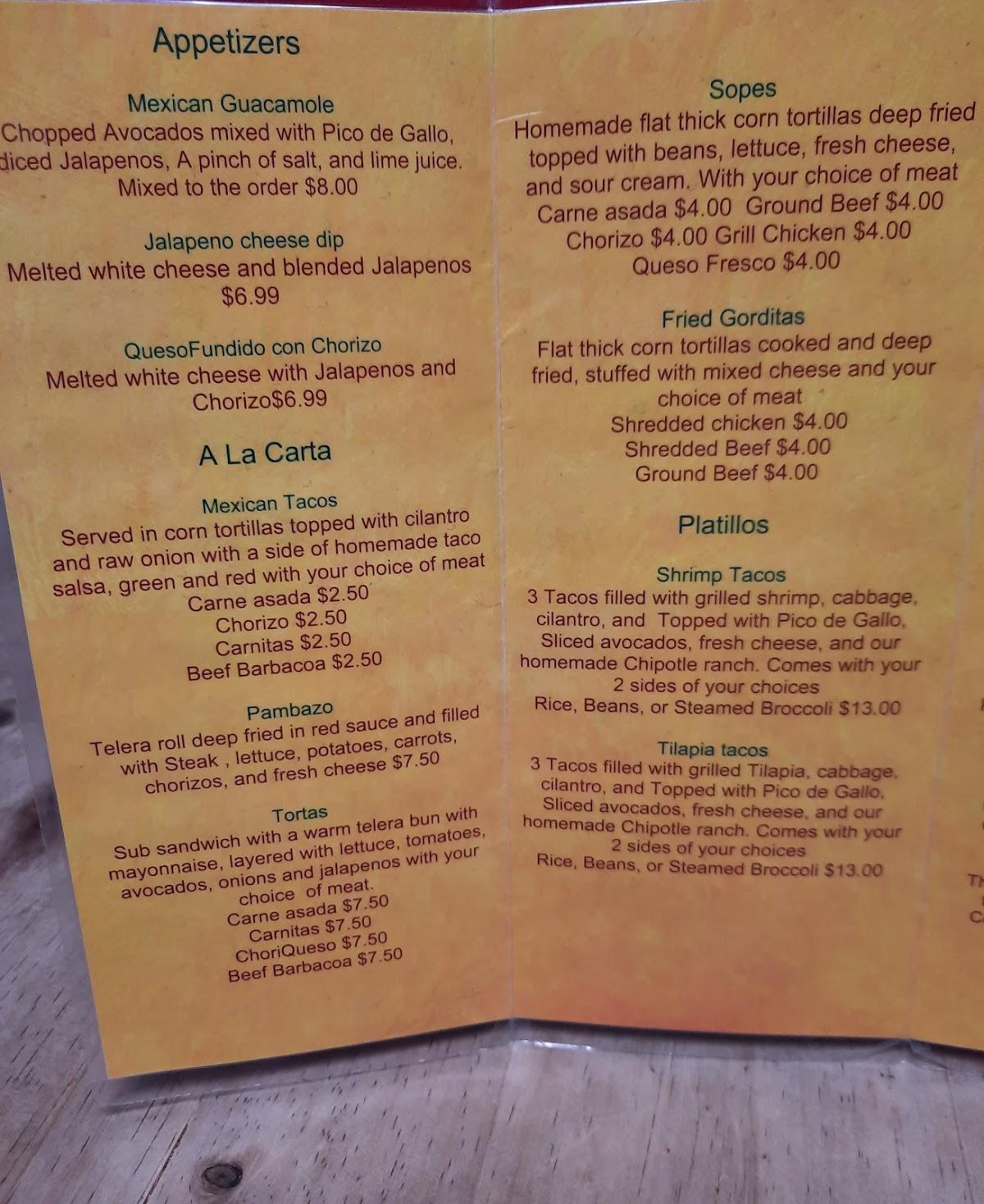 Menu at Jarrritos Mexican Grill steakhouse, Clintonville