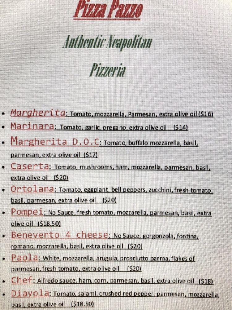 Menu at Pizza Pazzo pizzeria, Mount Pleasant