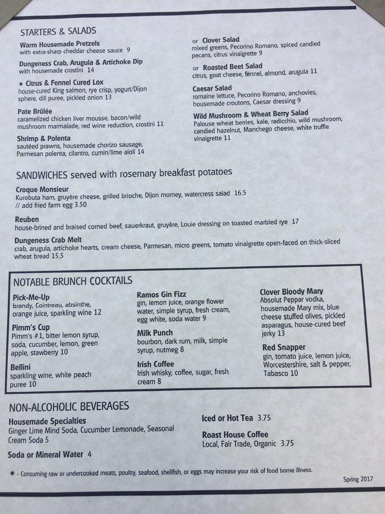 Menu at Clover Restaurant & Bar, Spokane