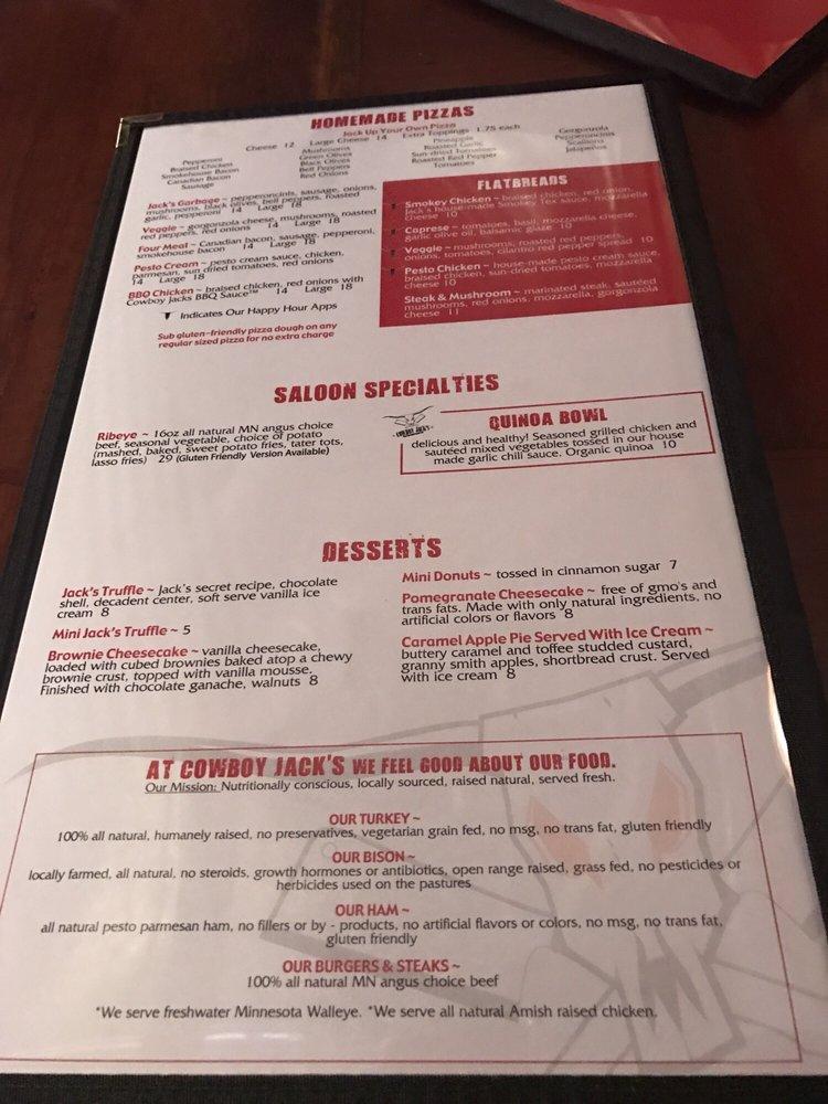 Menu at Cowboy Jack's restaurant, St. Cloud