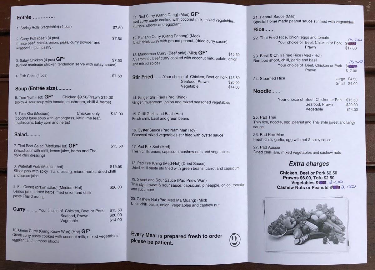 Menu at Thai on the rocks restaurant, South West Rocks