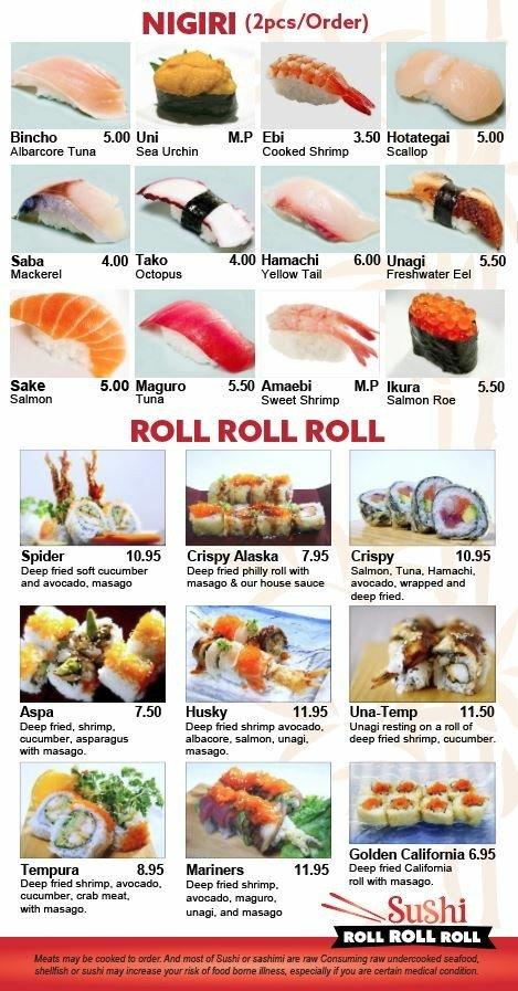 Menu at Sushi Roll Roll Roll restaurant, Renton
