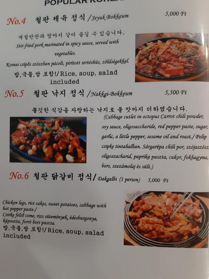 Menu at Bibimbap Korean Restaurant, Budapest