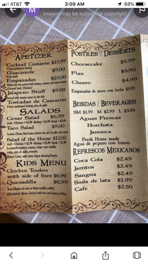 Menu at Fajitas House Grill inc restaurant, Arlington Heights