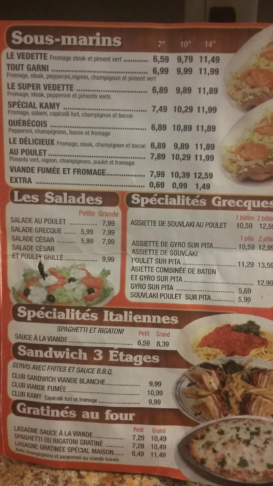 Menu au Pizza Kamy pizzeria, BoisdesFilion