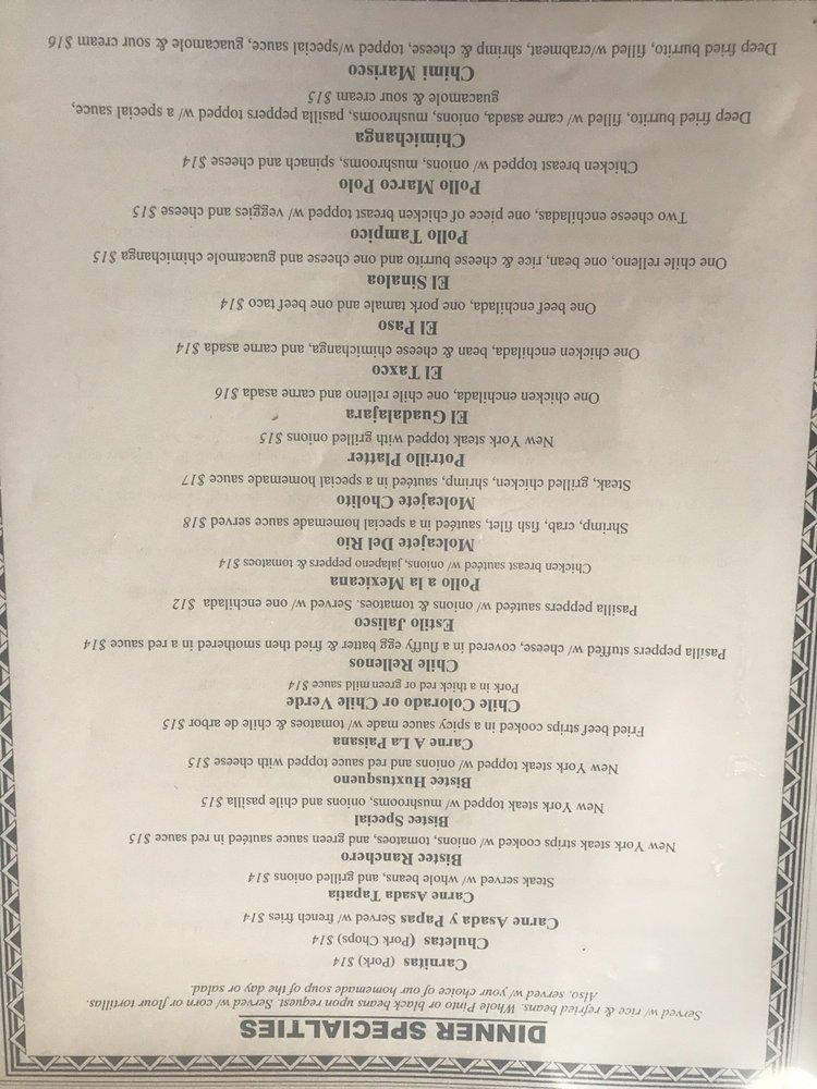 Menu at Tortilla Flats restaurant, Rio Vista