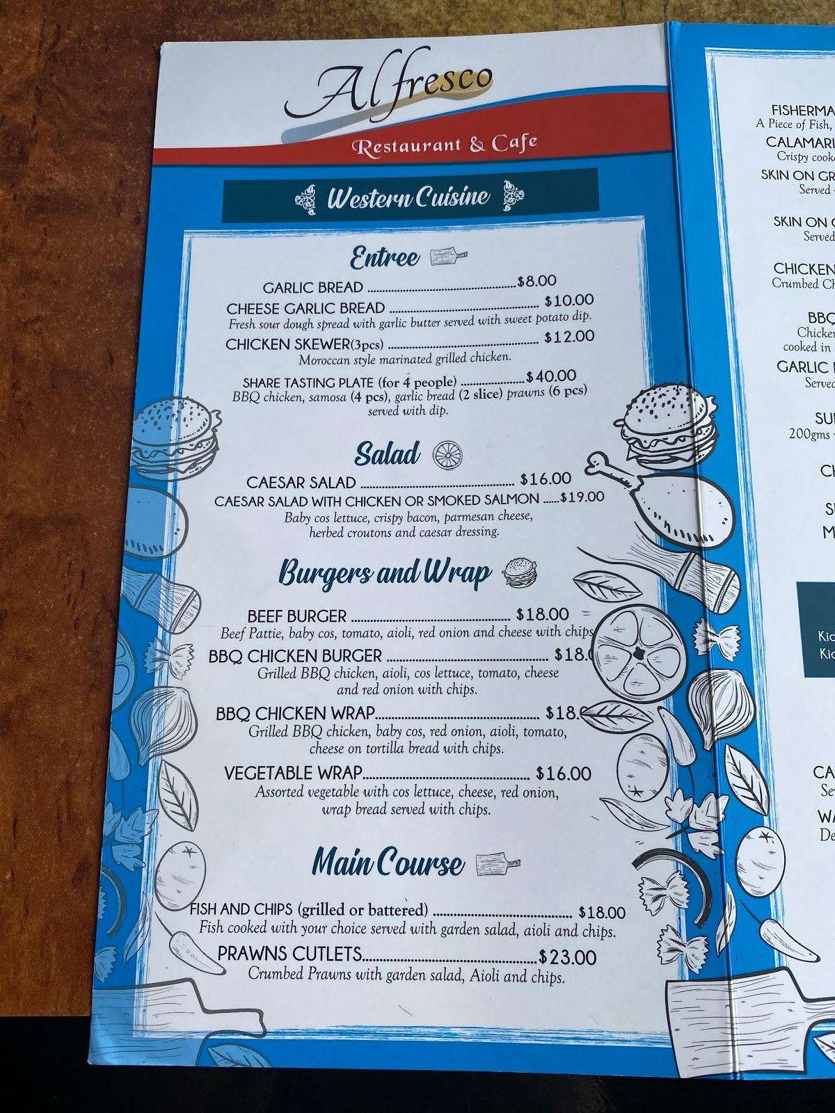 Menu at Alfresco Restaurant and Cafe, Mandurah