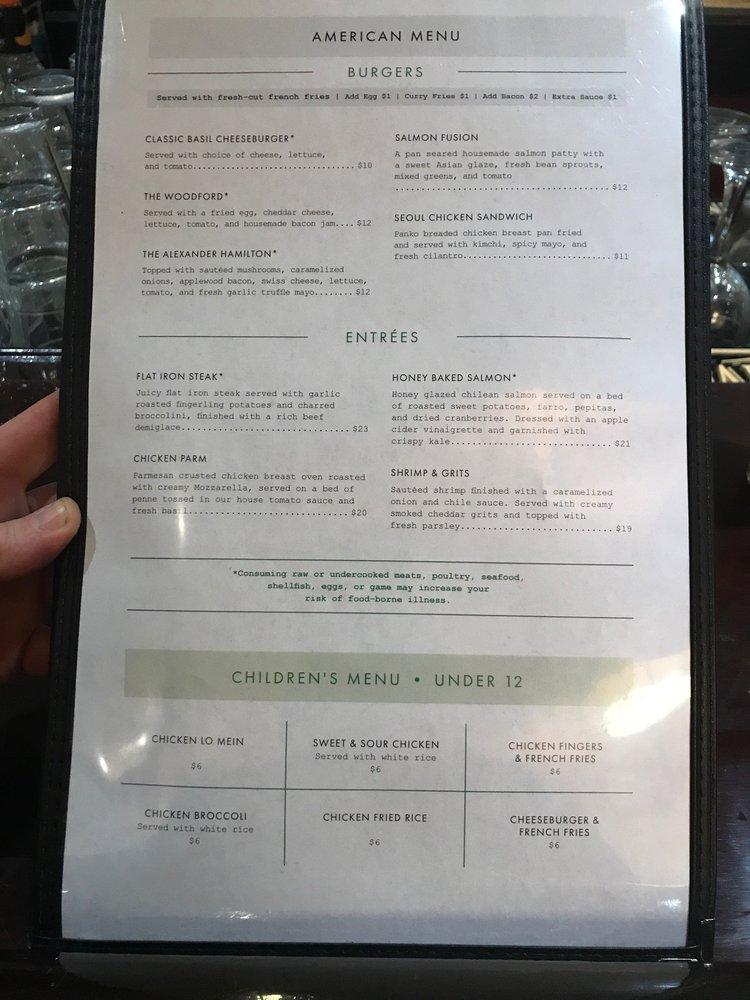 Menu at Basil 1791 pub & bar, Hamilton
