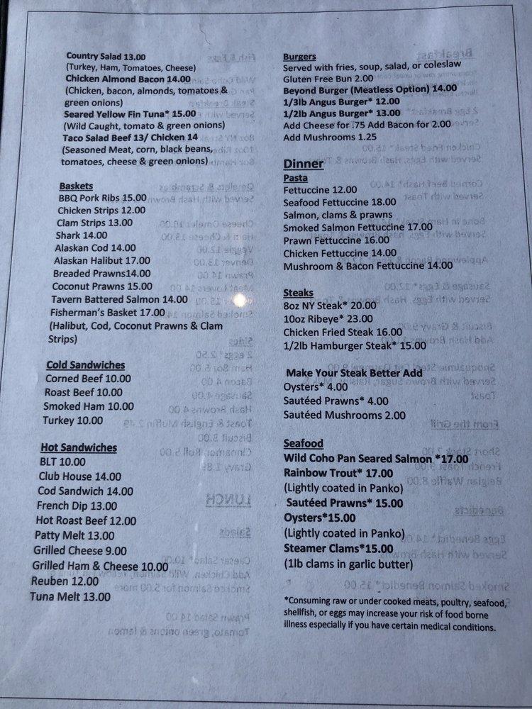 Menu at Fishin Hole Restaurant, Montesano