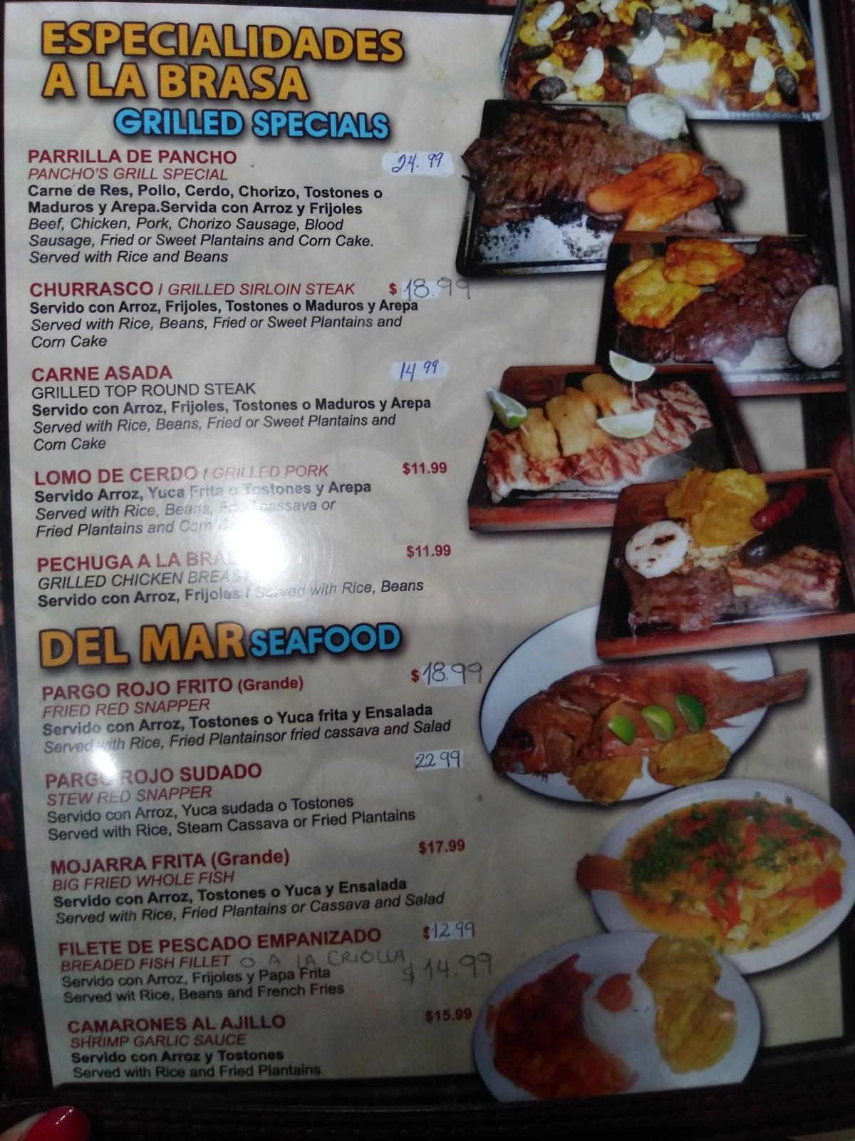 Menu at La Parrilla de Pancho restaurant, Margate