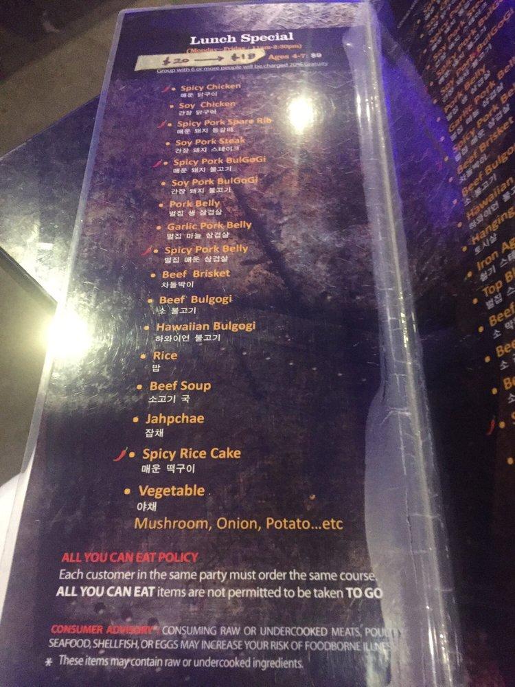 Menu at Iron Age Korean Steak House Duluth BBQ, Duluth