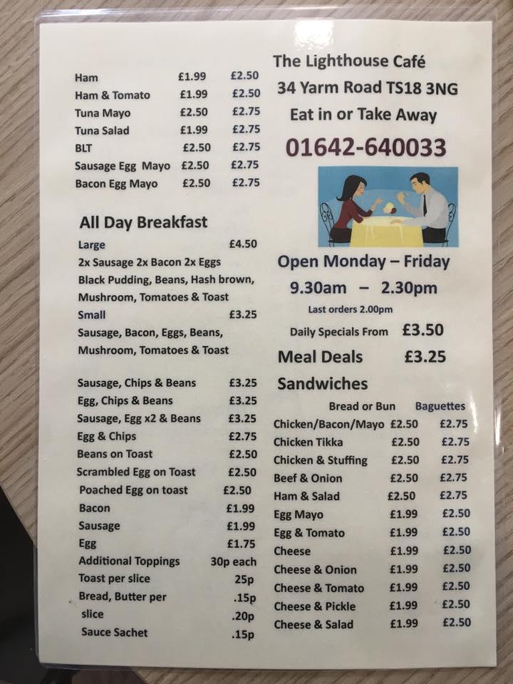 Menu at Lighthouse Cafe, StocktononTees