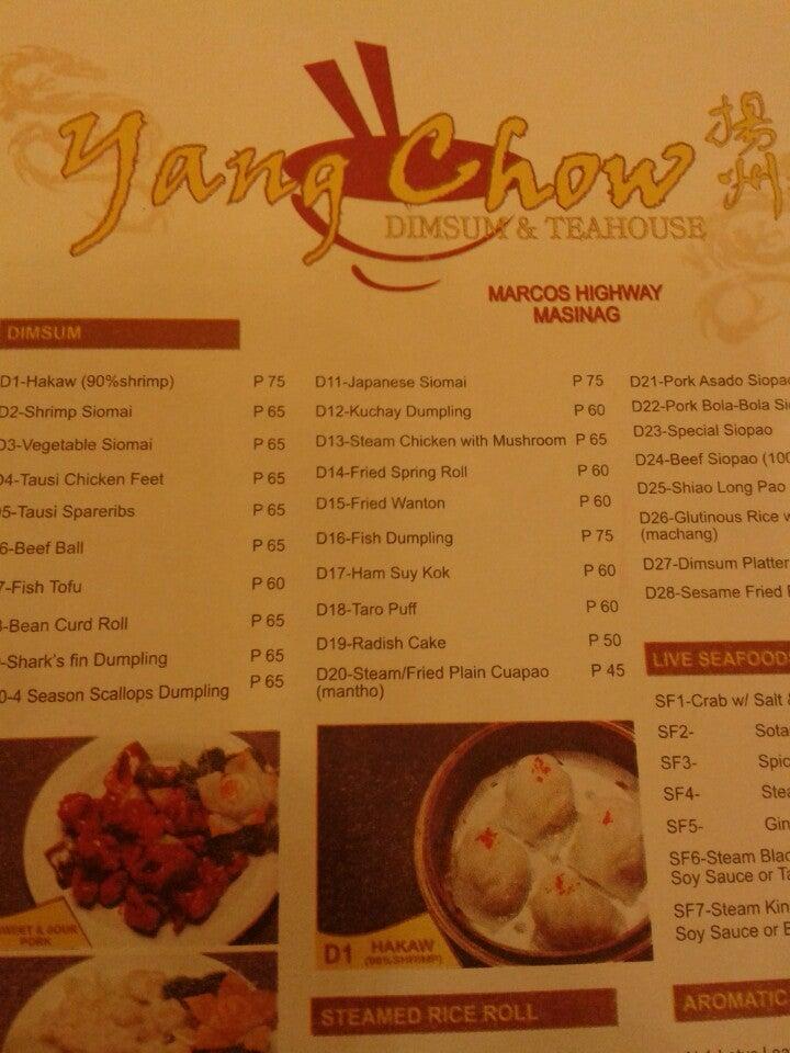 Menu at Yang Chow Dimsum and Tea House (Yang Chow) restaurant, Antipolo