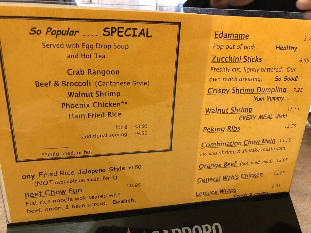 Menu at ChinWah Restaurant, Sandy