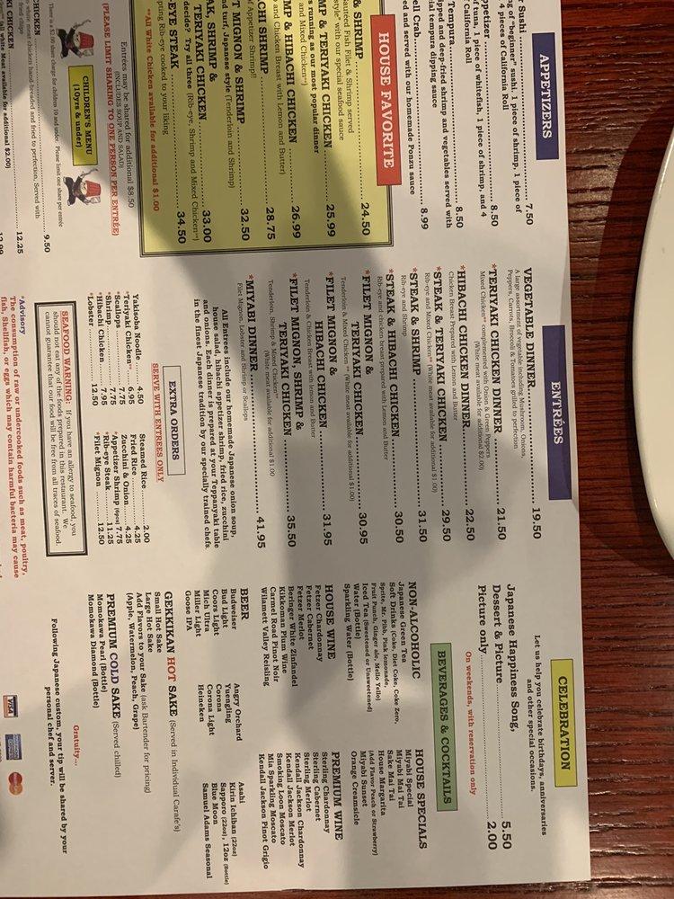 Menu At Miyabi Japanese Restaurant Myrtle Beach