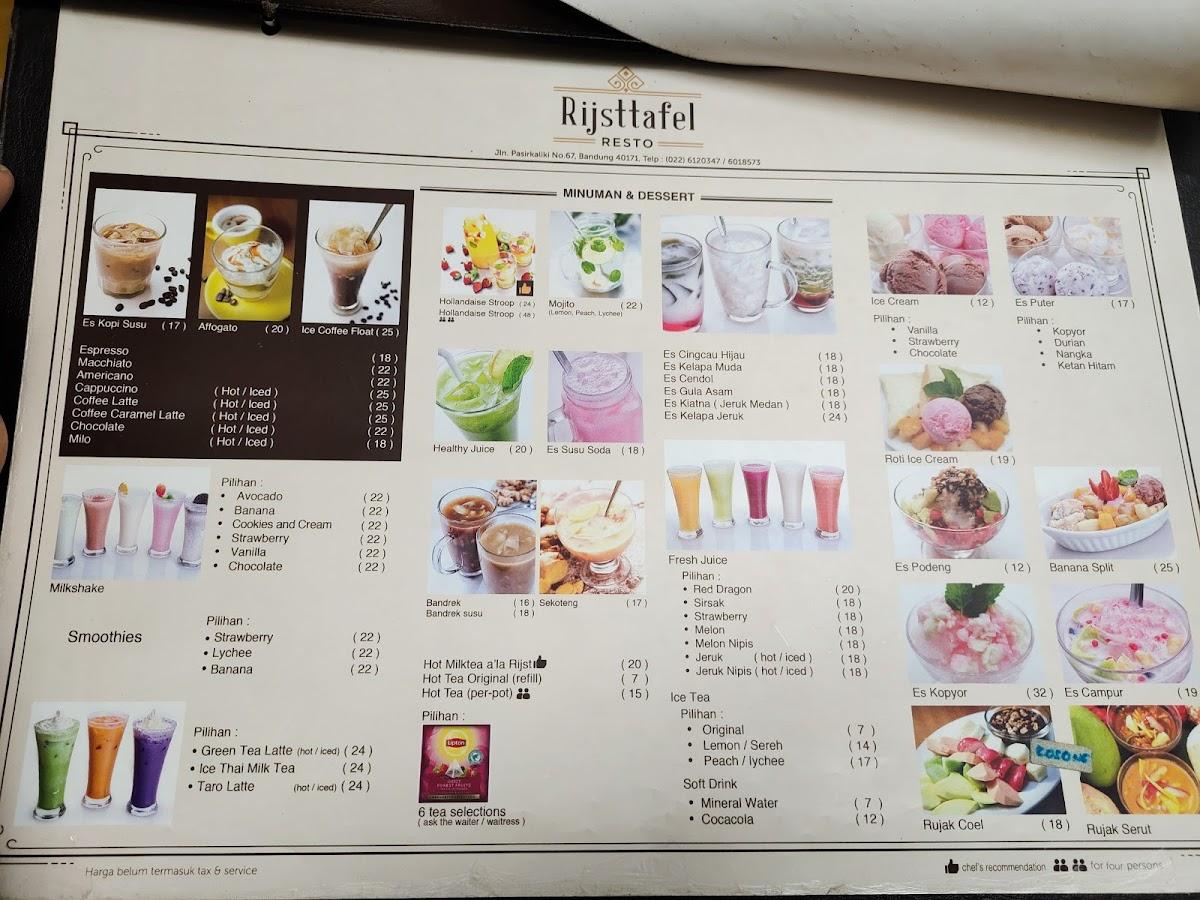 Menu at Rijsttafel Resto restaurant, Bandung