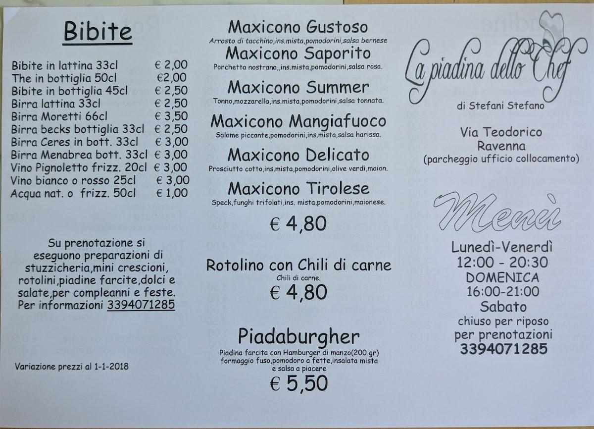 Menu da La piadina dello chef ristorante, Ravenna