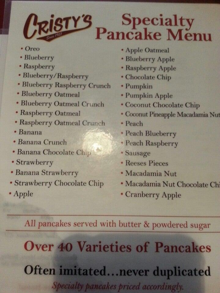 Menu at Cristy's Restaurant, Westbrook