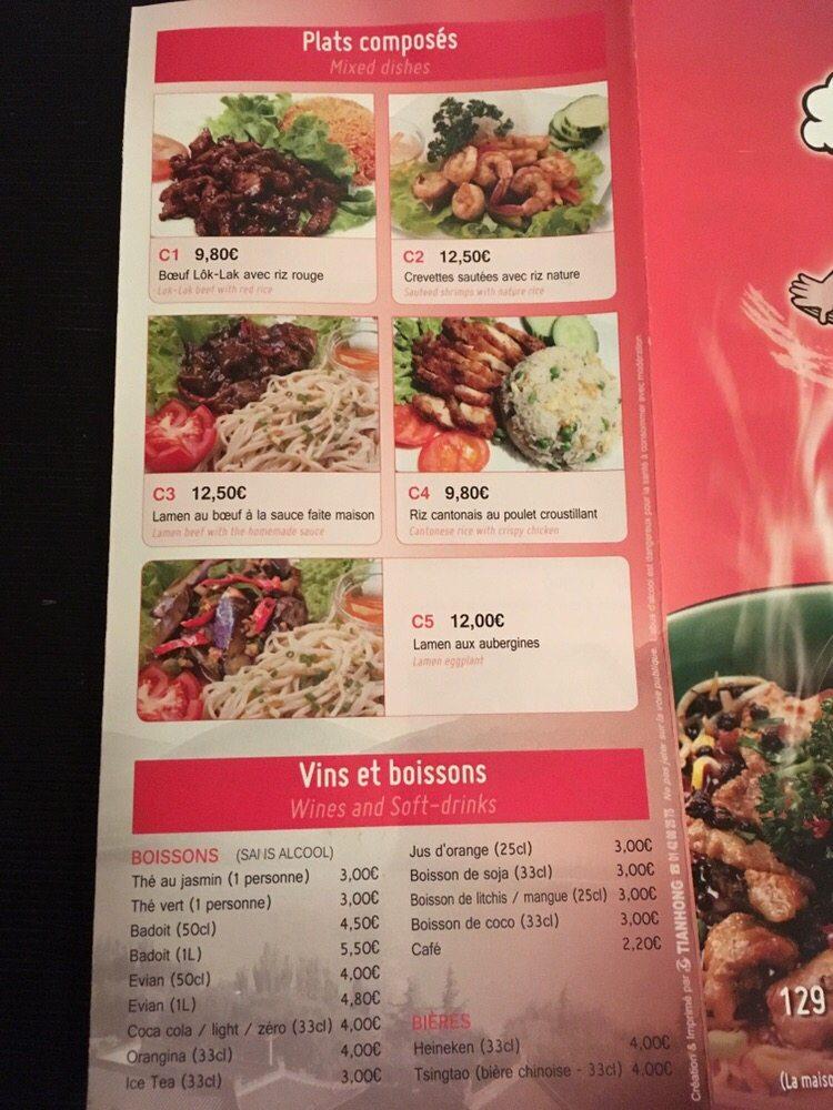Menu at My Noodles restaurant, Paris