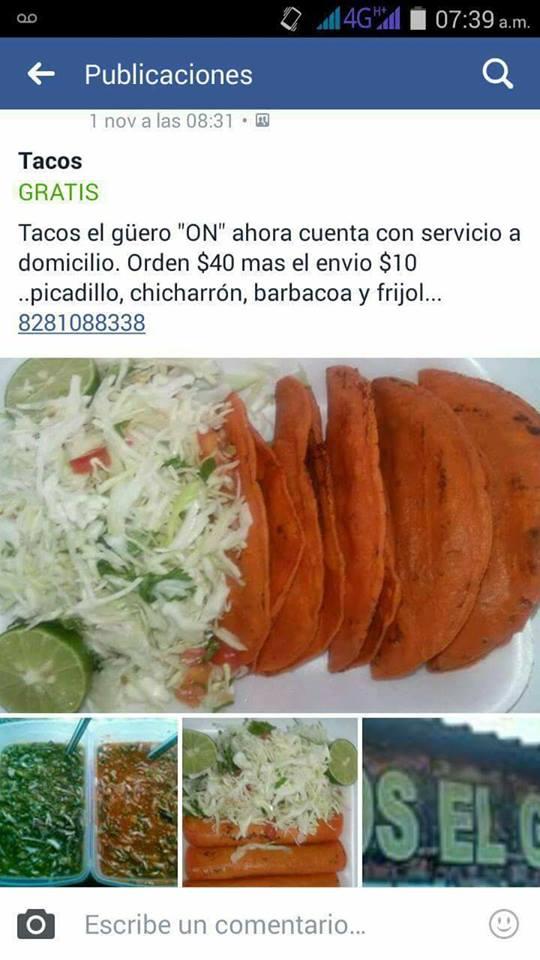 Menu at Tacos El Güero on, Cadereyta Jiménez