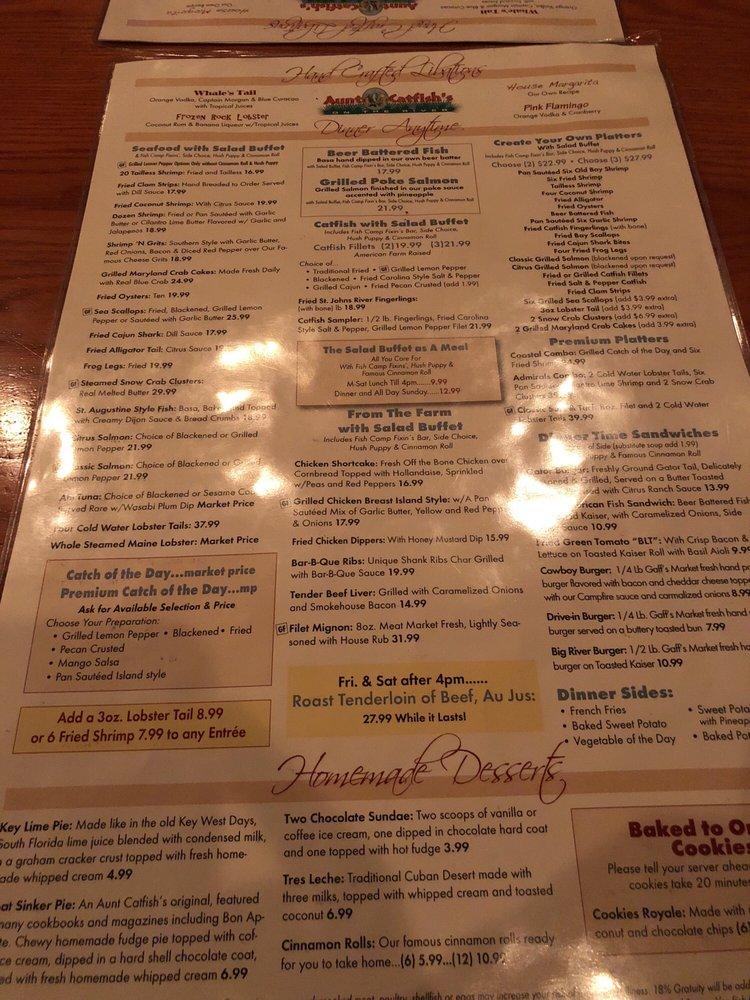 Menu at Aunt Catfish's On the River restaurant, Port Orange