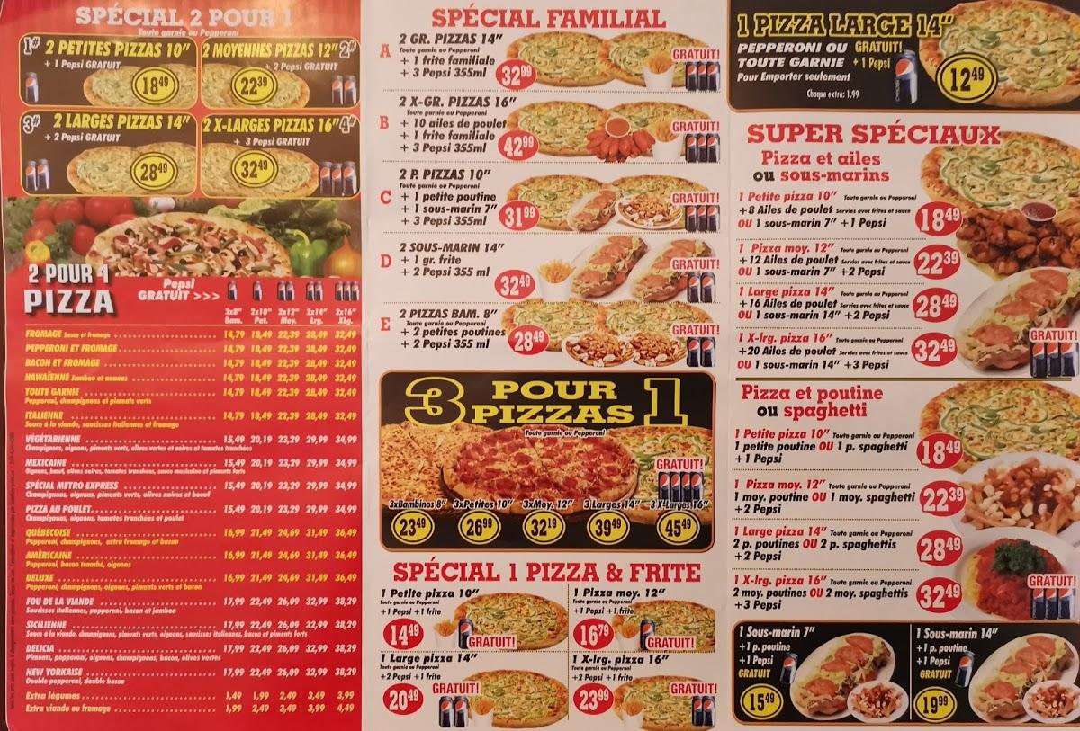 Menu at Pizza Metro pizzeria, Longueuil