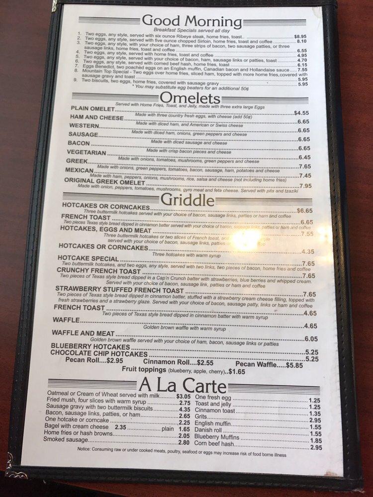 Menu at Todds Mountain View Restaurant, Lancaster