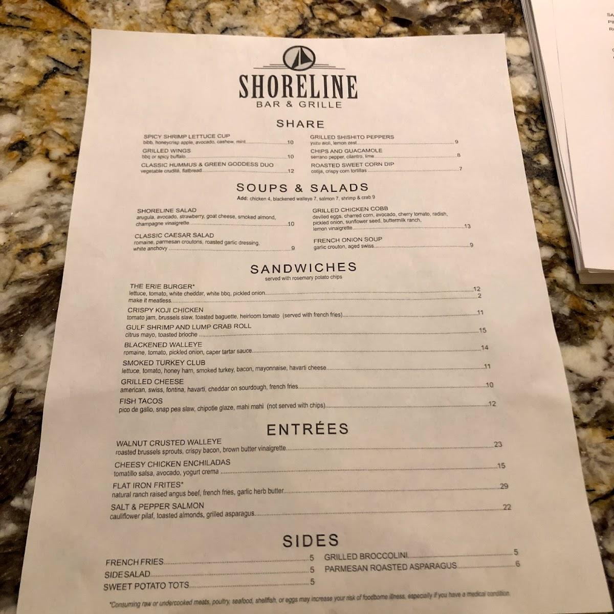 Menu at Shoreline Bar & Grille, Erie