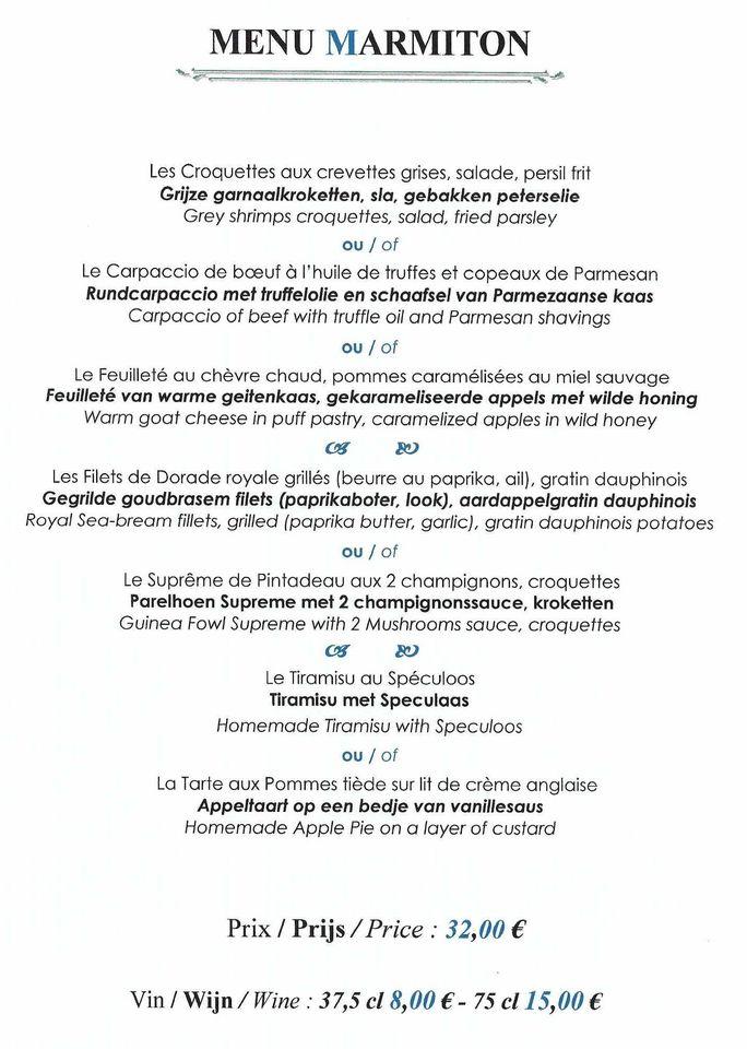 Menu au Le Marmiton, Bruxelles